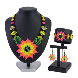 Set Collar Gargantilla De Flor Girasol De Cuentas Huichol
