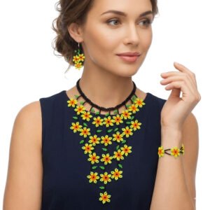 Set Collar Cascada Floral De Chaquira Artesanal Huichol