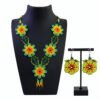 Collar Y Aretes De Chaquira Floral Huichol Artesanal