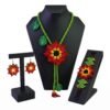 Juego De Collar Pulsera Y Aretes De Chaquira Flor Huichol
