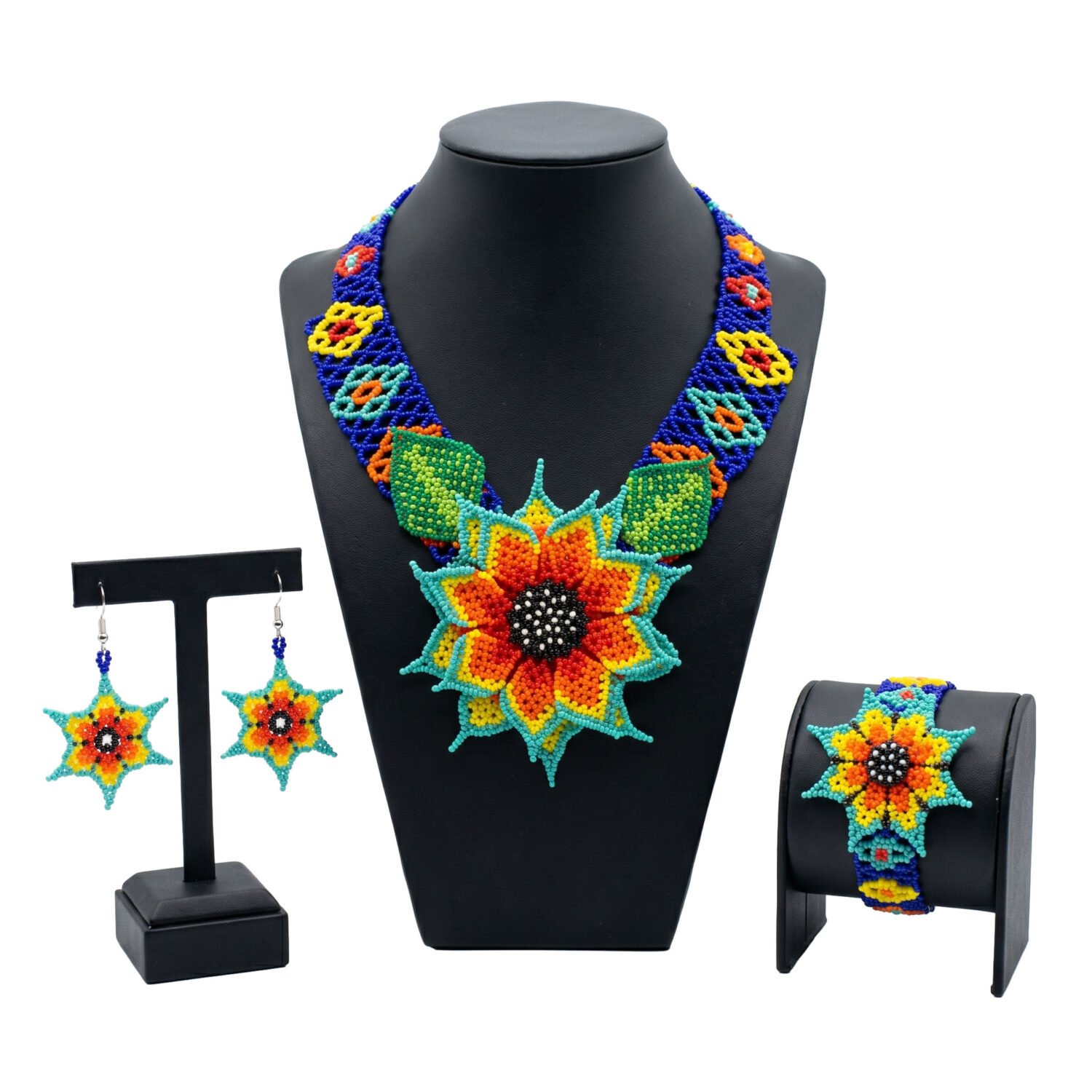 Set Gargantilla Chaquira Girasol Con Aretes Y Pulsera