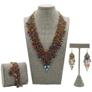 Set Collar Aretes y Pulsera de Chaquira Artesanal