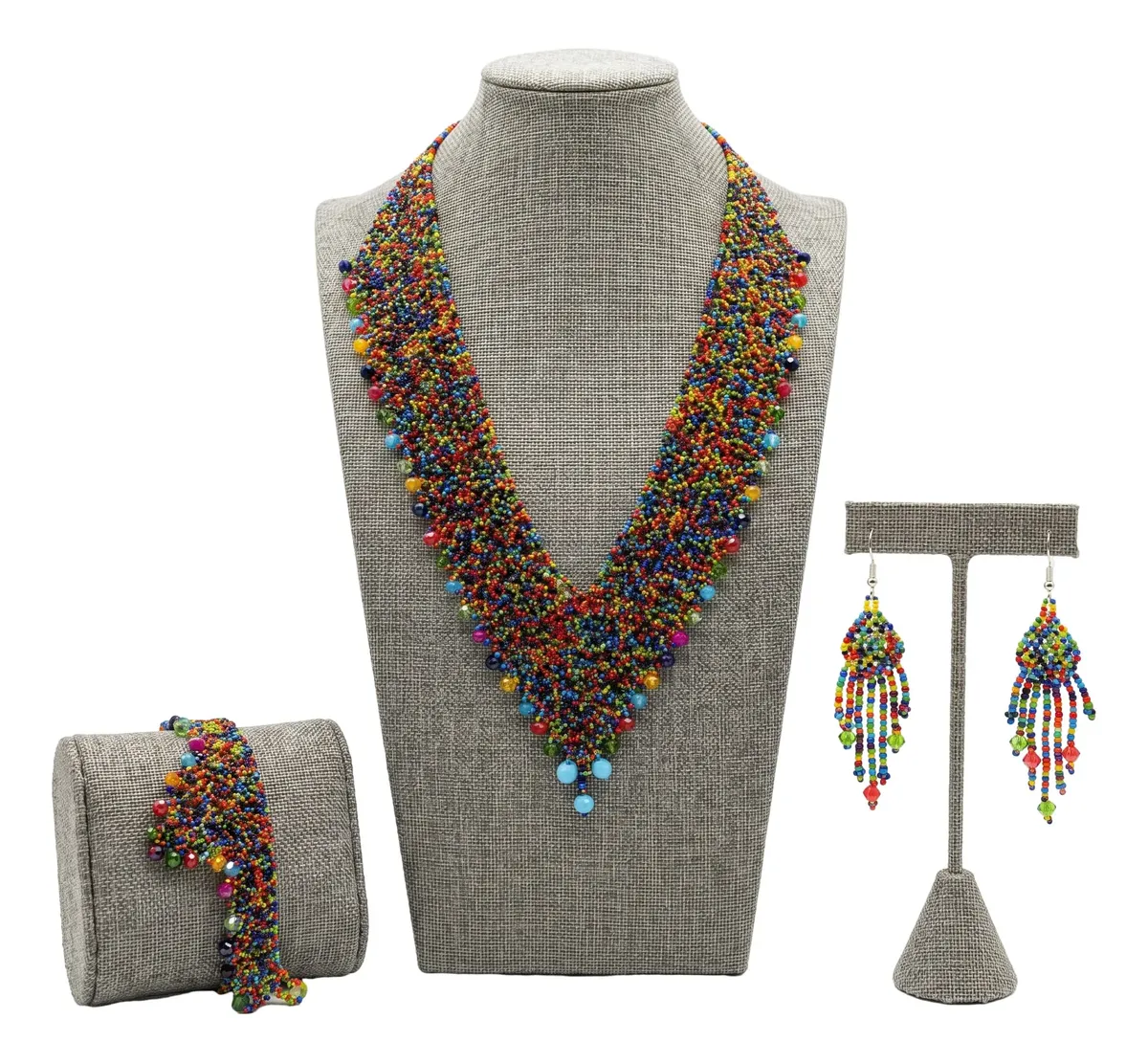 Set Collar Aretes y Pulsera de Chaquira Artesanal
