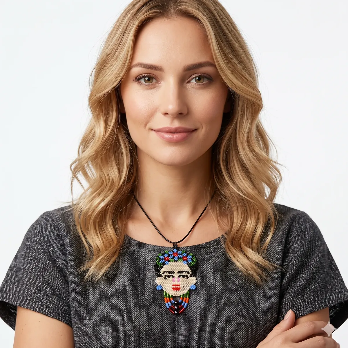 Collar Dije Ajustable Frida Kahlo De Chaquira Huichol - Image 2
