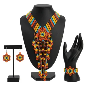 Set Collar Largo Cascada De Chaquira Arte Huichol