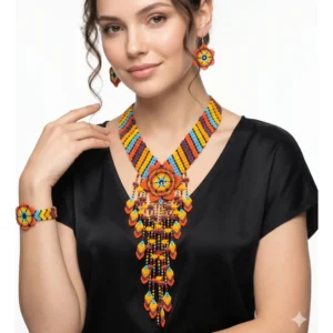 Set Collar Largo Cascada De Chaquira Arte Huichol