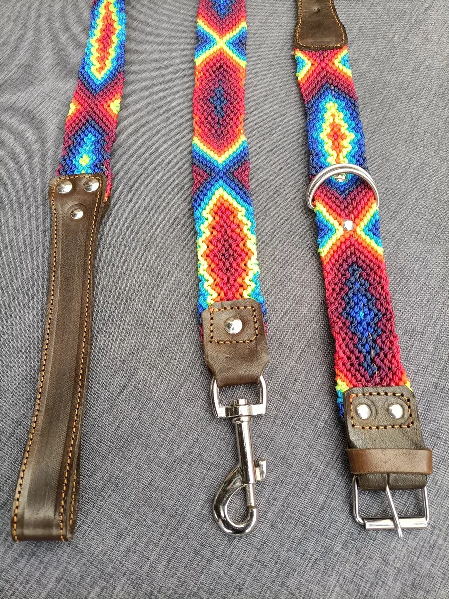 Set Collar Y Correa Artesanal Multicolor Para Perro Mediano 45cm - Image 6