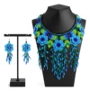 Juego de Collar y Aretes de Chaquira con Flores y Flecos