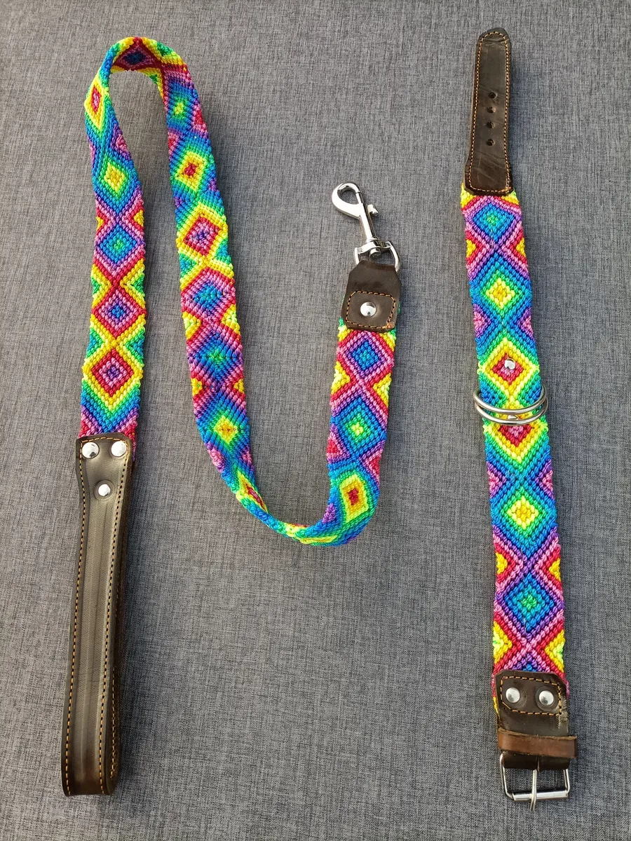 Set Collar Y Correa Artesanal Multicolor Para Perro Mediano 45cm - Image 4
