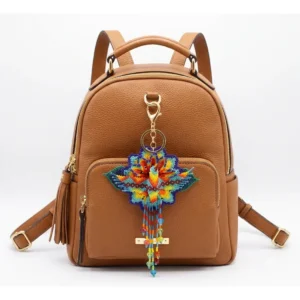 Llavero Grande De Chaquira Diseño Flor Y Colibrí Artesanal