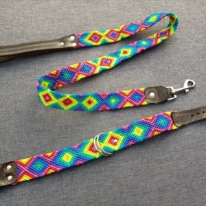 Set Collar Y Correa Artesanal Multicolor Para Perro Mediano 45cm