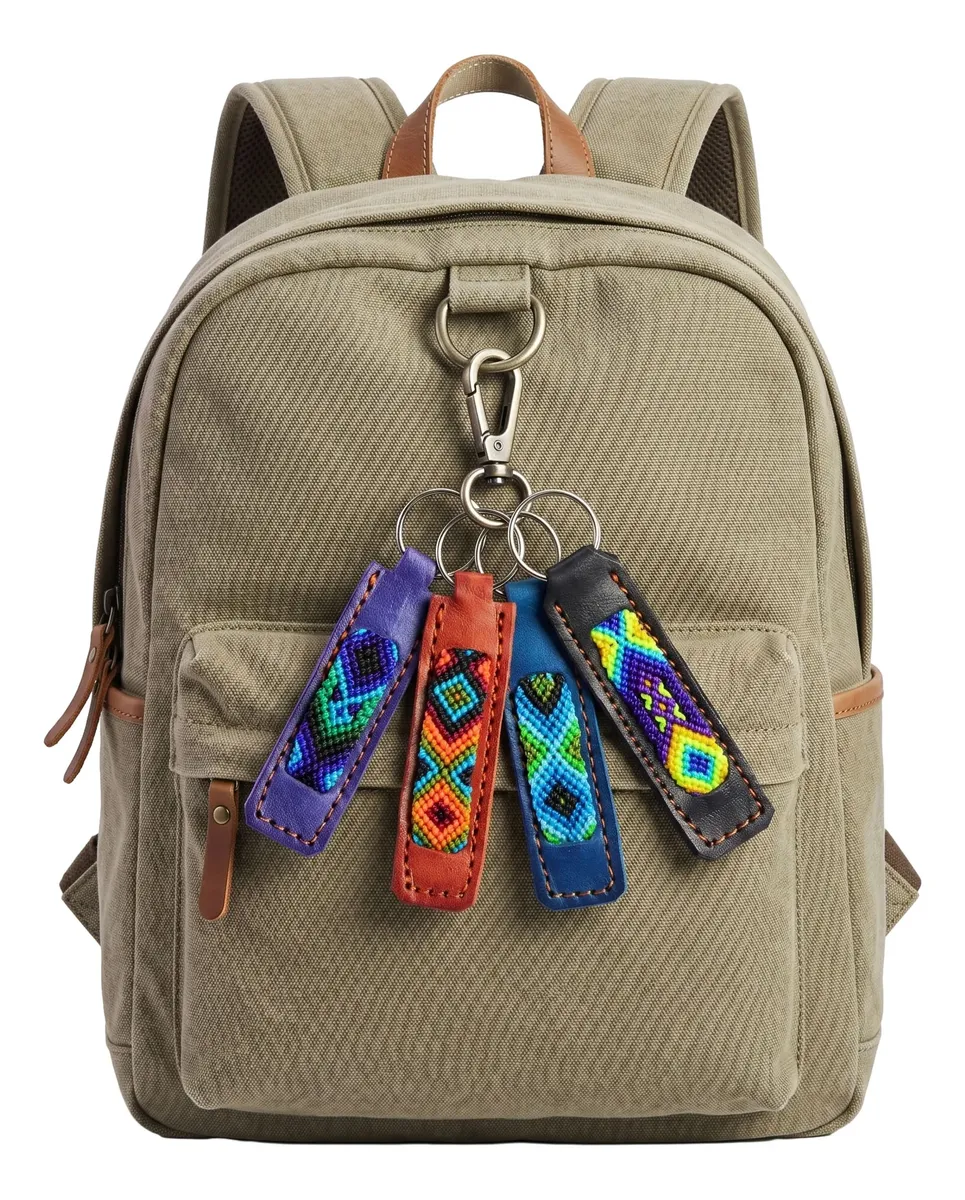 Llaveros Artesanales Mexicano De Piel Tejido Multicolor - Image 6