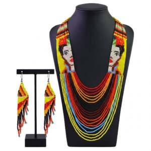 Collar Y Aretes Frida Kahlo De Chaquira Artesanal