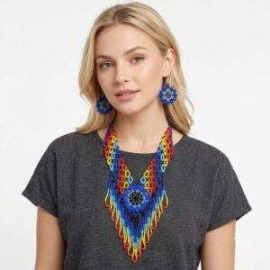 Collar Y Aretes De Girasol Arte Huichol Chaquira Con Flecos