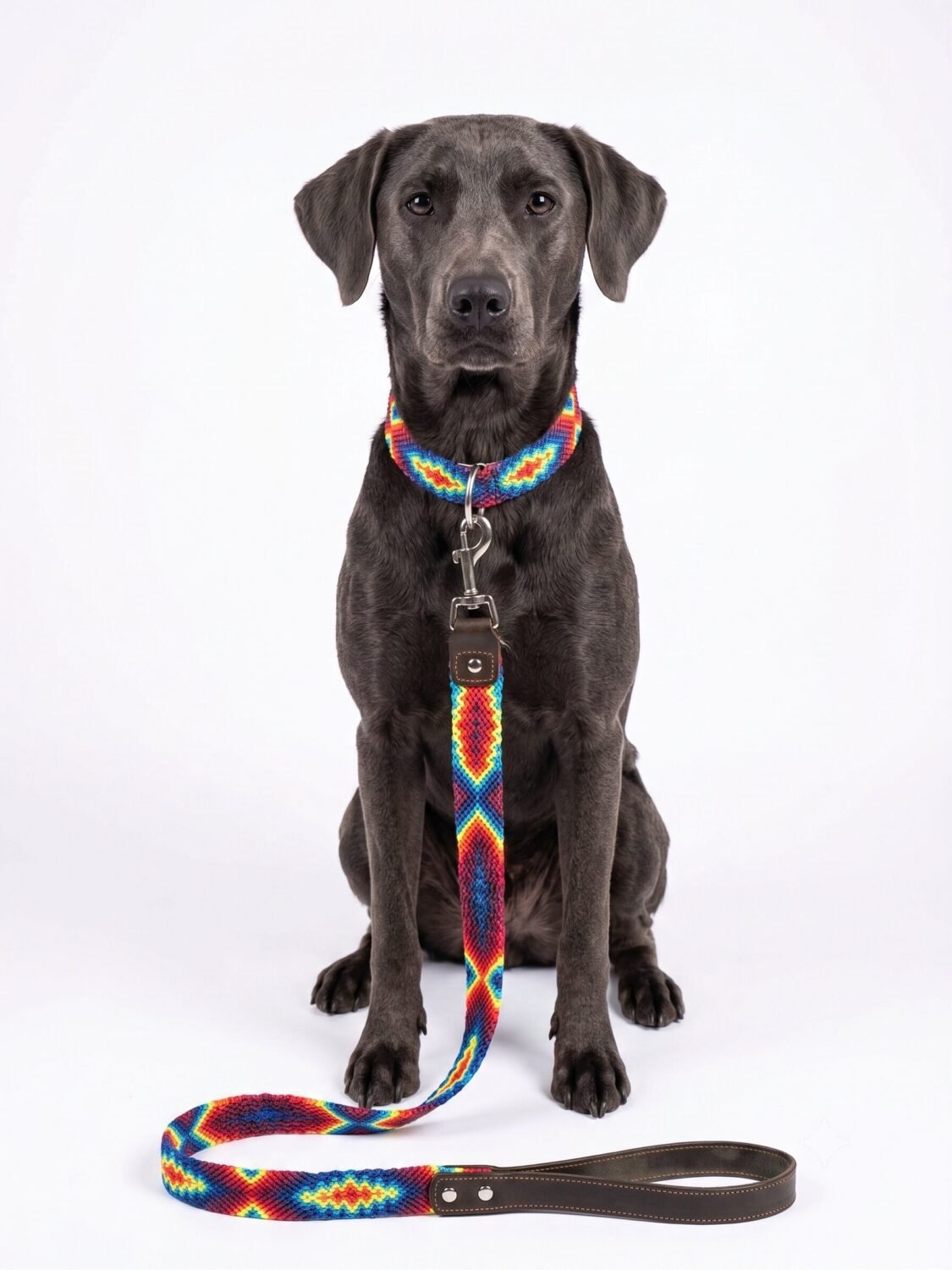 Set Collar Y Correa Artesanal Multicolor Para Perro Mediano 45cm - Image 3