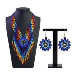 Collar Y Aretes De Girasol Arte Huichol Chaquira Con Flecos