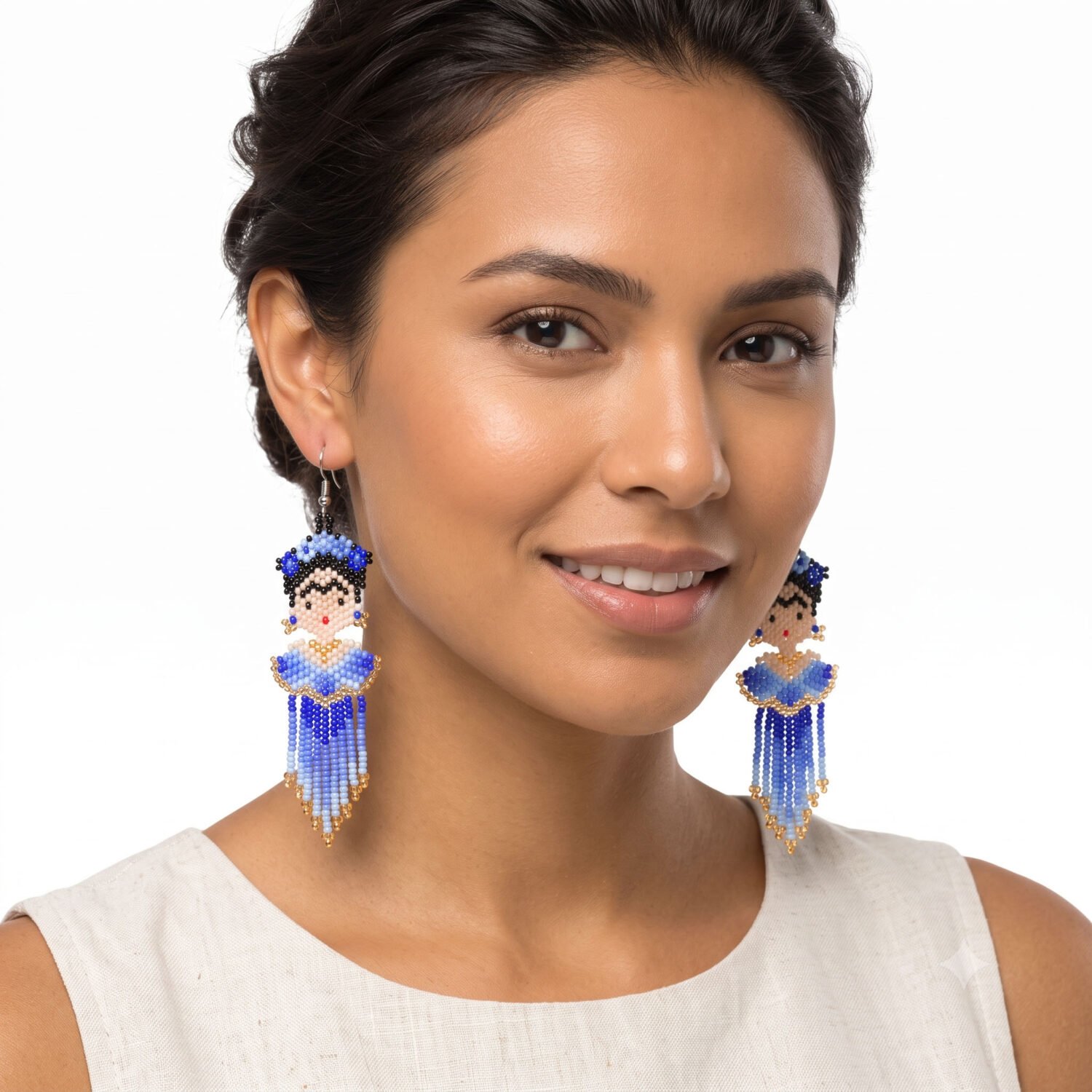Aretes De Chaquira Frida Kahlo Colgantes Artesanales - Image 5