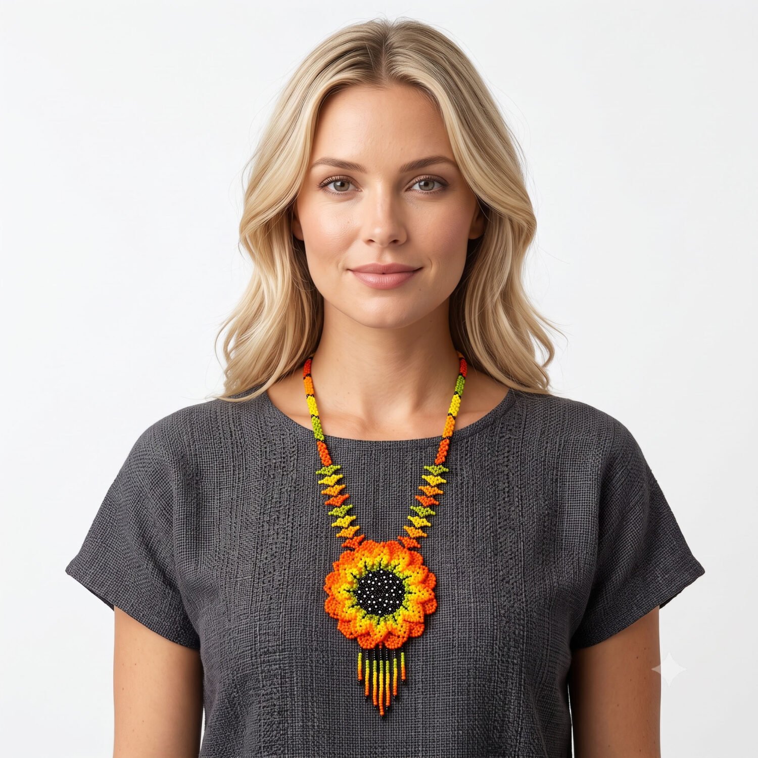 Collar Girasol De Chaquira Estilo Huichol Artesanal - Image 3