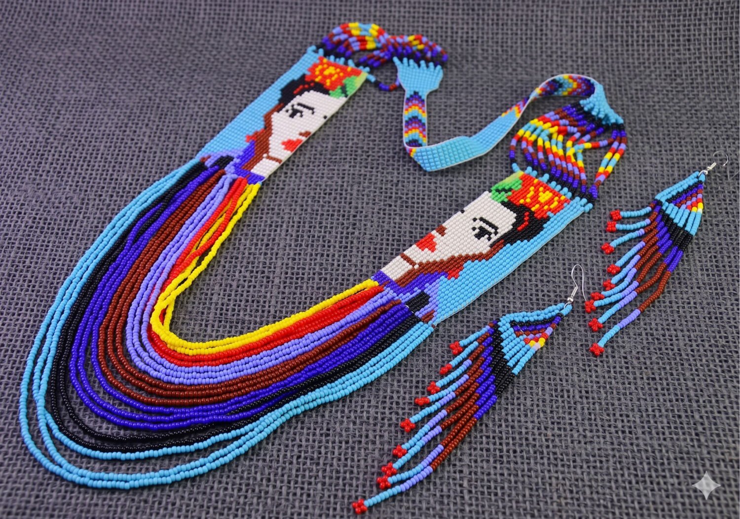 Collar Y Aretes Frida Kahlo De Chaquira Artesanal - Image 2