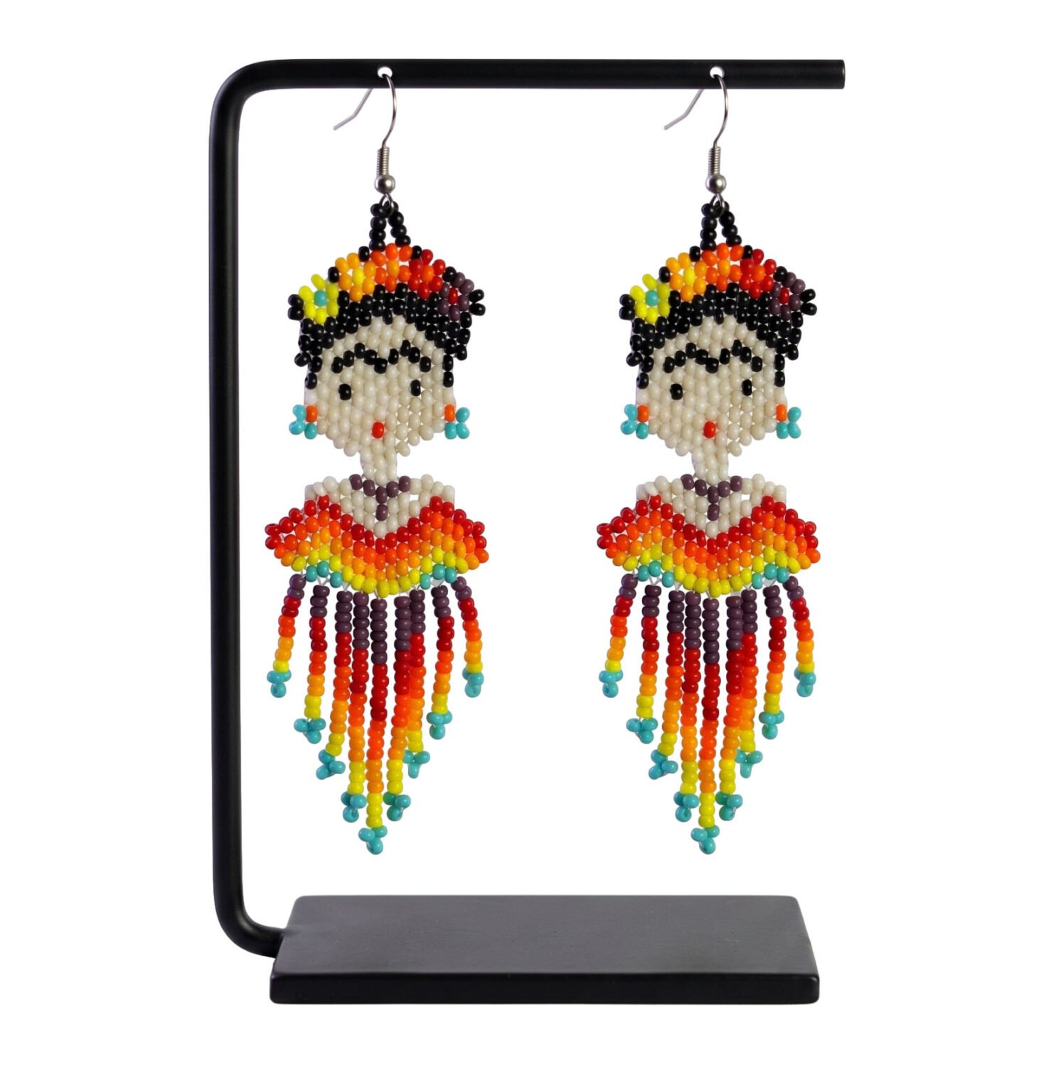 Aretes De Chaquira Frida Kahlo Colgantes Artesanales