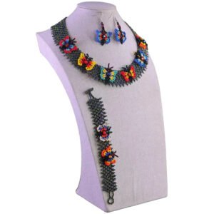 Set Gargantilla Y Aretes De Mariposas Chaquira Huichol Artesanal