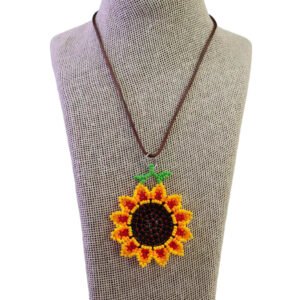 Collare De Chaquira Con Dije De Flor Girasol Artesanal