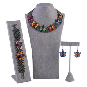 Set Gargantilla Y Aretes De Mariposas Chaquira Huichol Artesanal