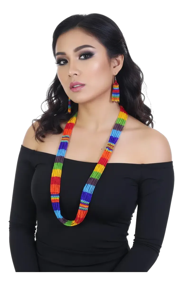 Set Collar Aretes Y Pulsera De Chaquira Zulu Artesanal - Imagen 3