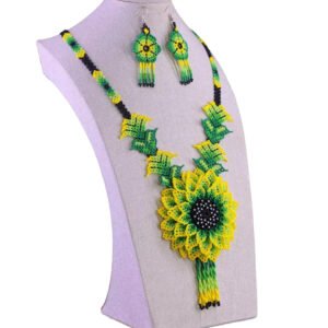 Set Collar De Flor Grande Chaquira Arte Huichol