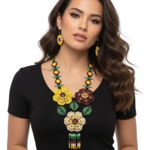 Juego De Collar Largo Con Aretes Y Pulsera Arte Huichol