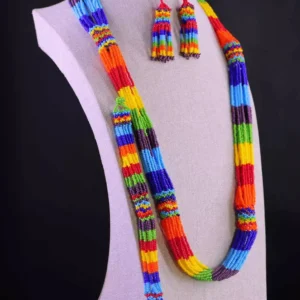 Set Collar Aretes Y Pulsera De Chaquira Zulu Artesanal