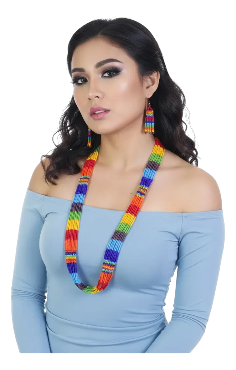 Set Collar Aretes Y Pulsera De Chaquira Zulu Artesanal - Imagen 4