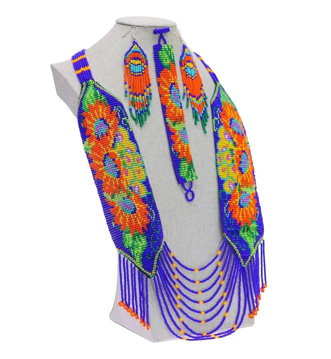Set Collar Grande Huichol de Chaquira Diseño Floral Hecho a Mano - Imagen 2