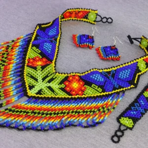 Set Collar Artesanal Mexicano Chaquira Huichol con Aretes y Pulsera