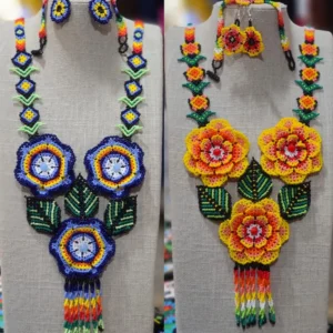 Juego De Collar Largo Con Aretes Y Pulsera Arte Huichol