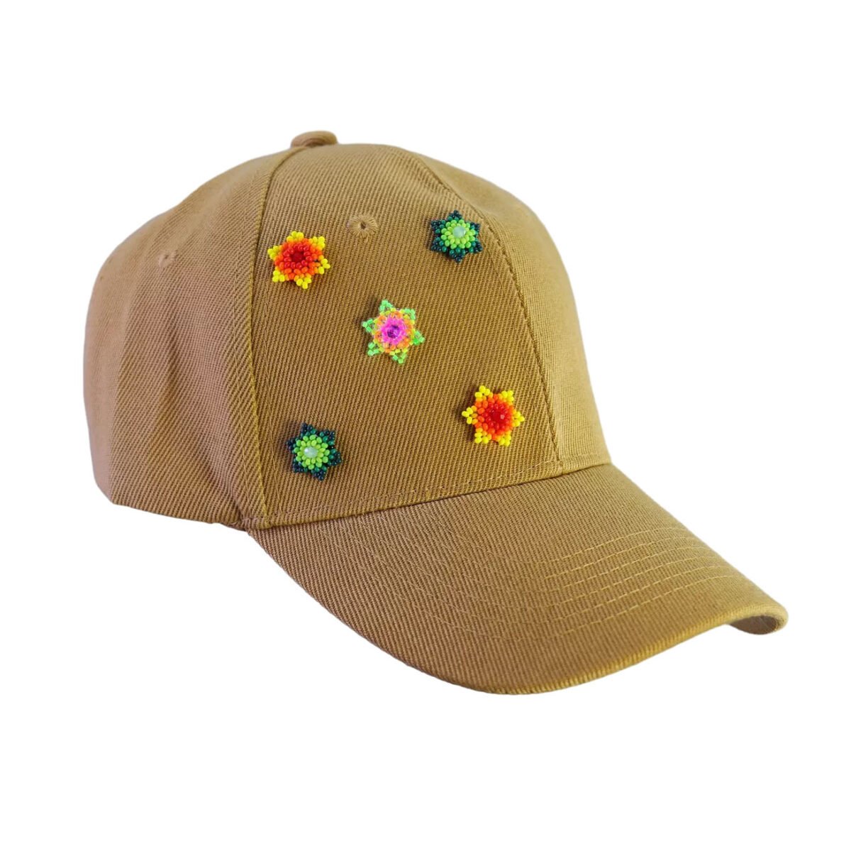 Gorra Ajustable Con Flores De Chaquira Huichol Artesanal