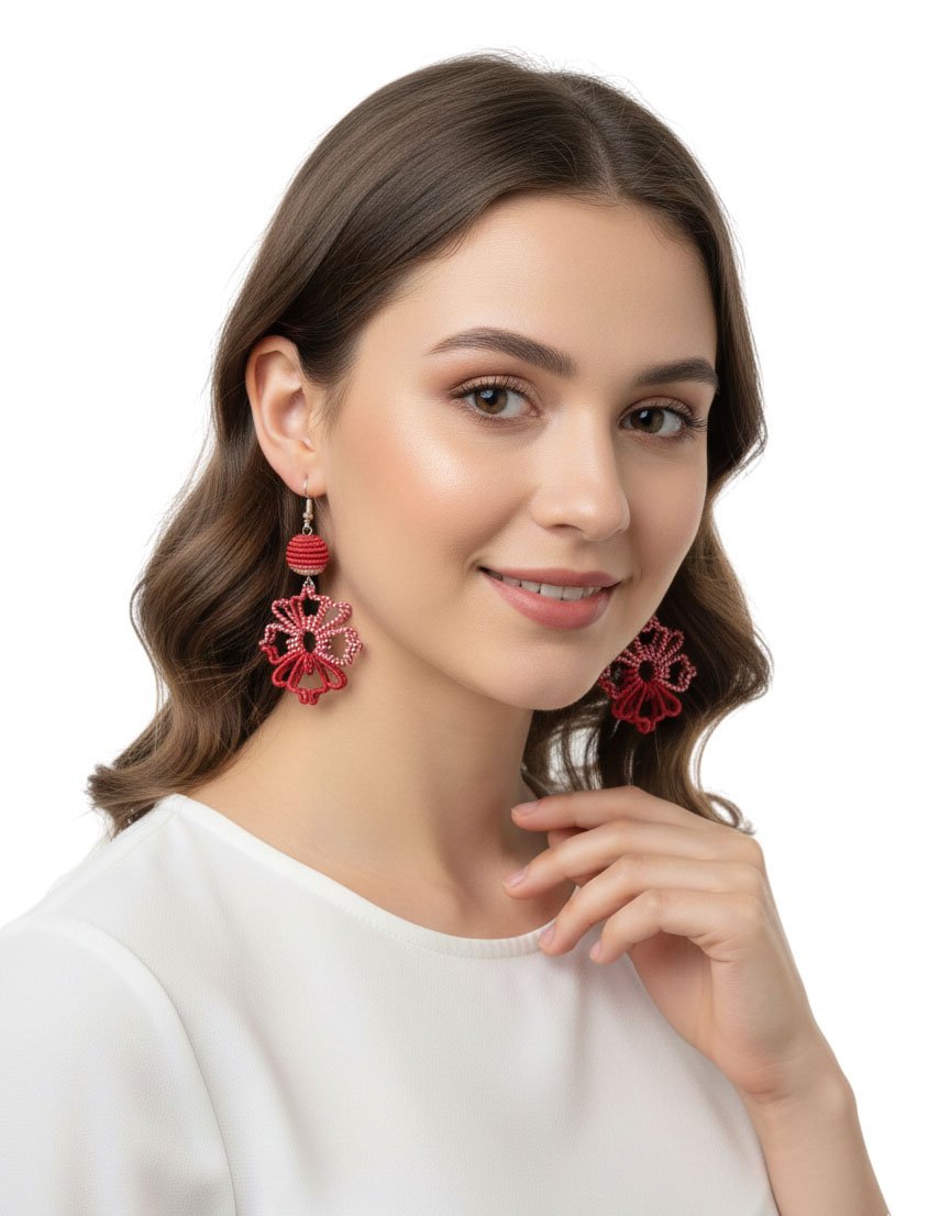 Aretes De Hilo Tejido Forma De Flor Hechos A Mano