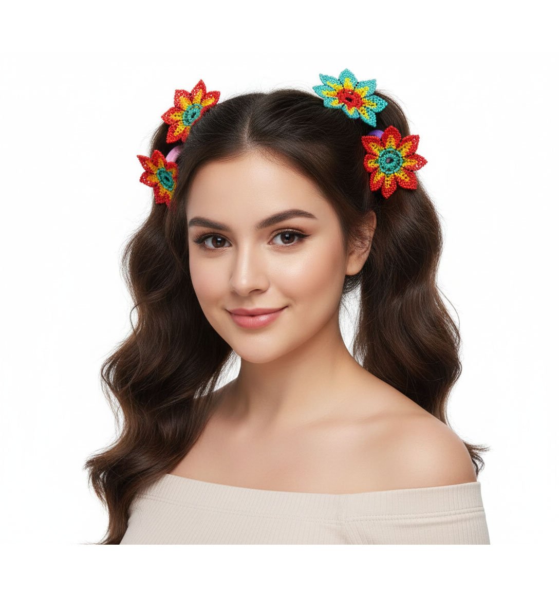 Dona Para Cabello De Chaquira Artesanal Flor Hecha A Mano