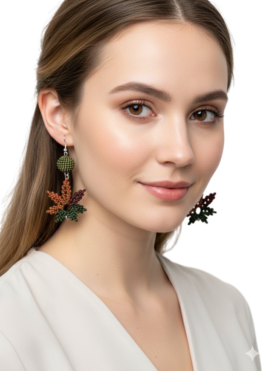 Aretes De Hoja Tejidos A Mano Hilo De Moda