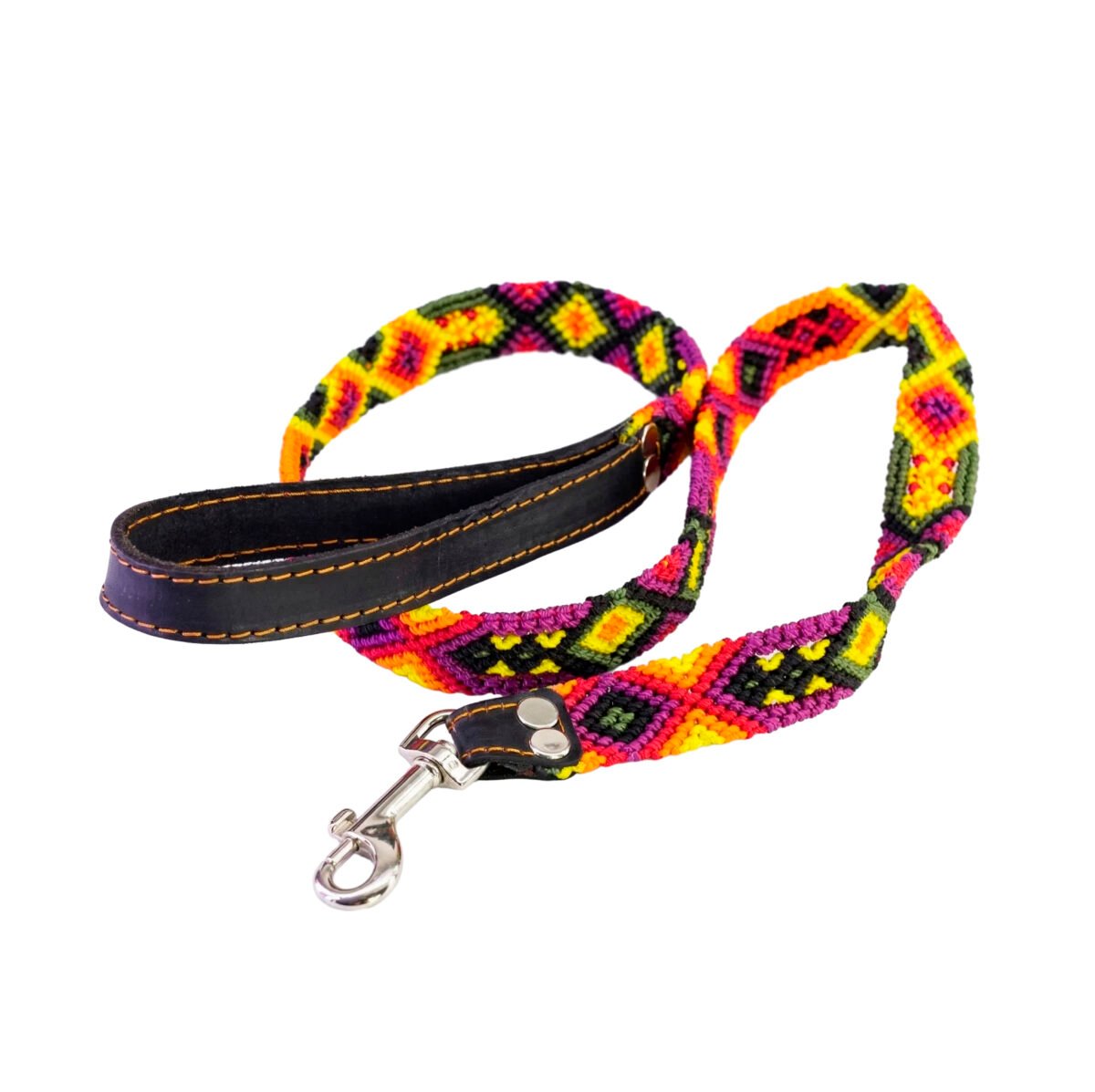 Correa Para Perro Tejida Artesanal Con Mango De Cuero