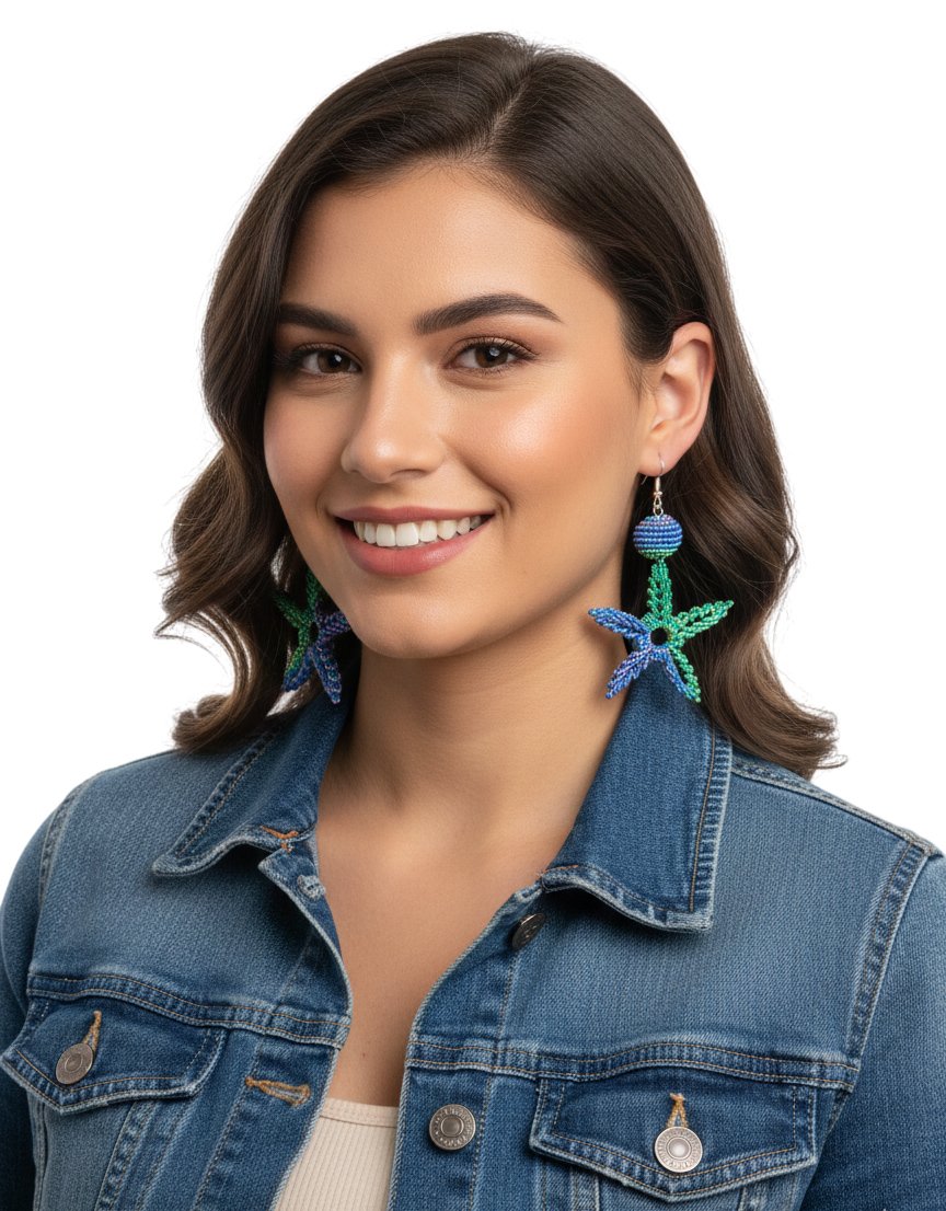 Aretes Tejidos A Mano Estrella Mar Boho Artesanal