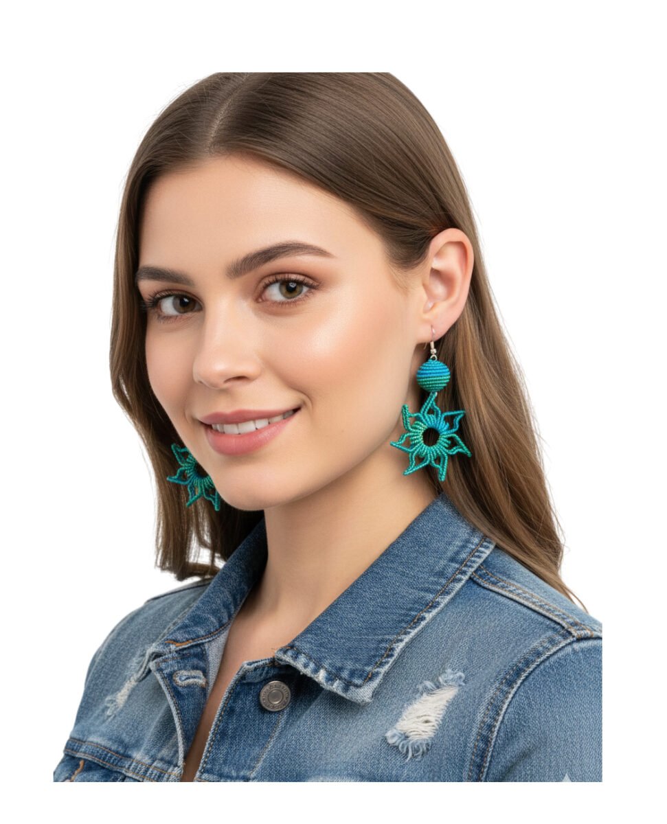 Aretes Tejidos A Mano Artesanales Forma De Sol