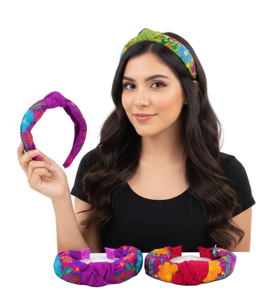 Diadema Con Nudo Bordadas Floral Artesanal