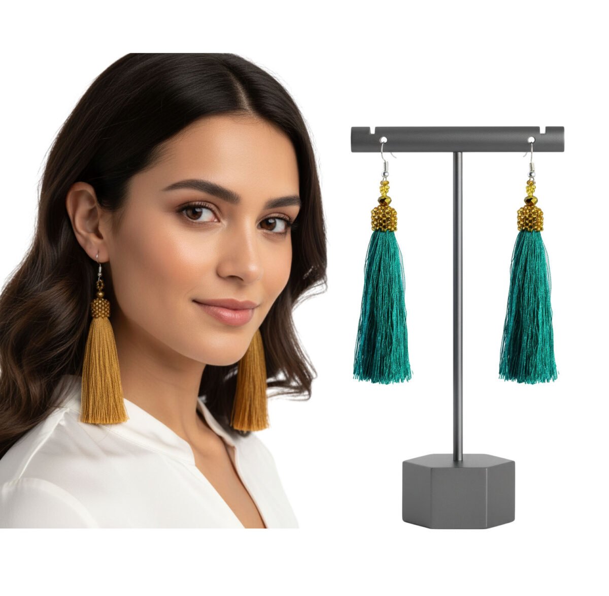 Set 12 Pares De Pendientes Largos De Hilo De Seda De Moda