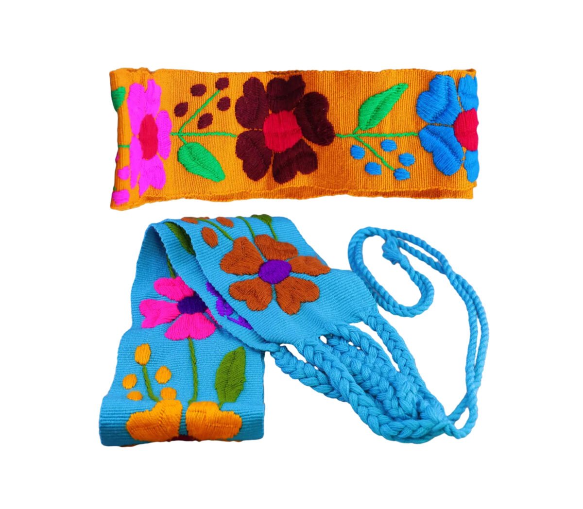Cinto Faja De Telar Bordadas A Mano Floral Artesanal