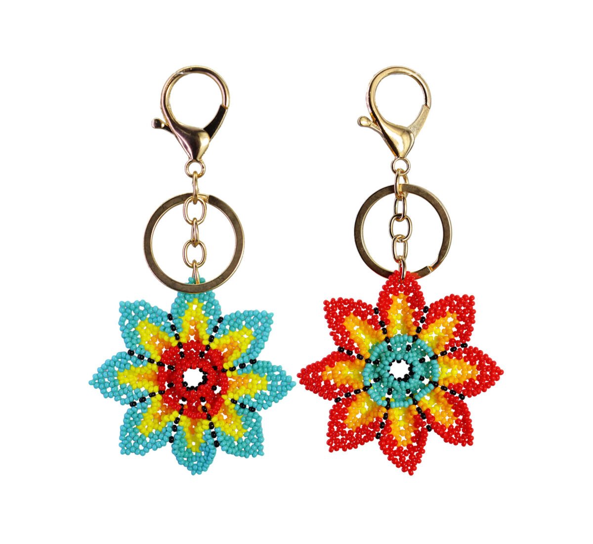 Llavero De Chaquira Artesanal Flor Huichol Tejido A Mano