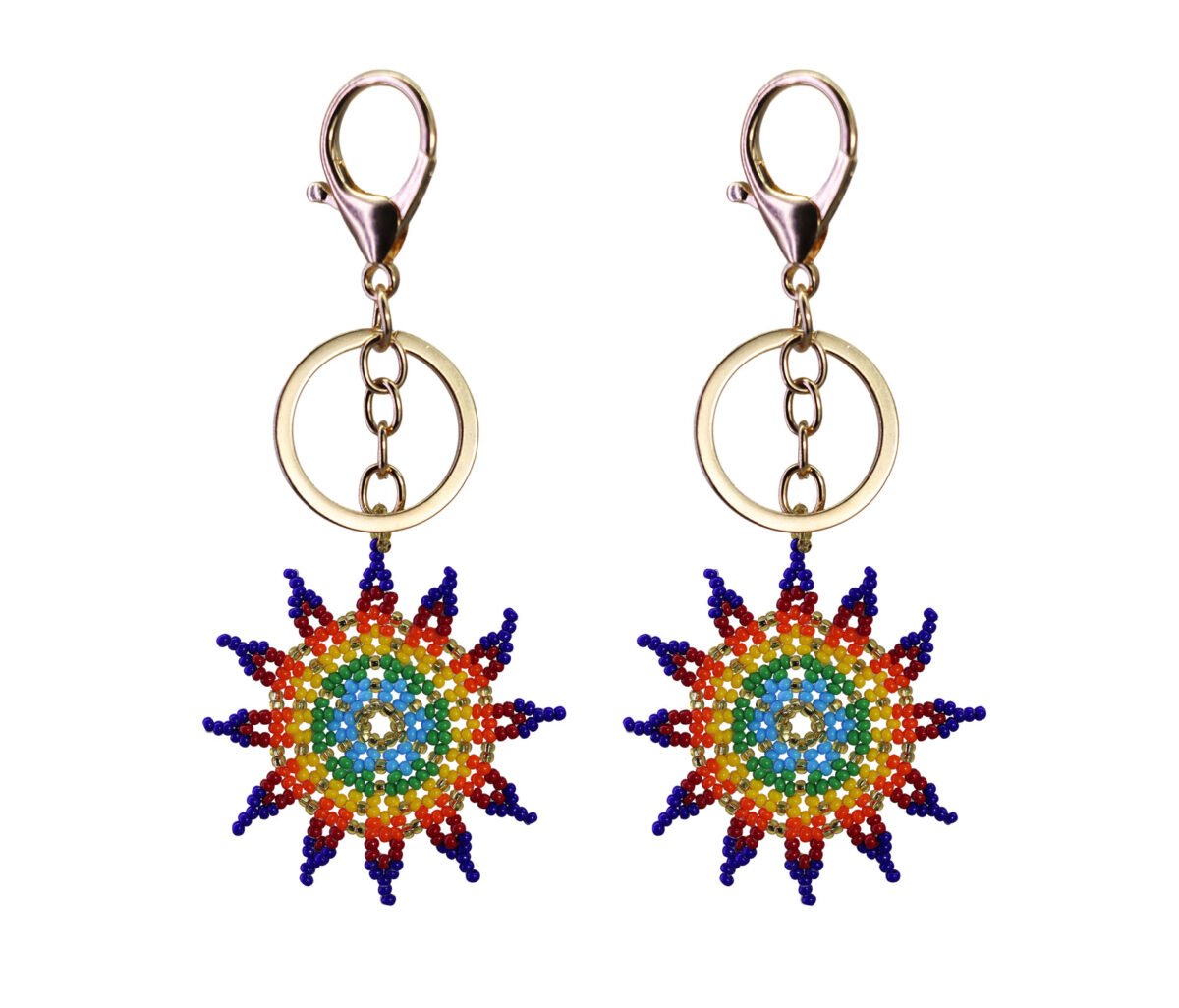 Llavero Artesanal De Chaquira Sol Multicolor Hecho A Mano