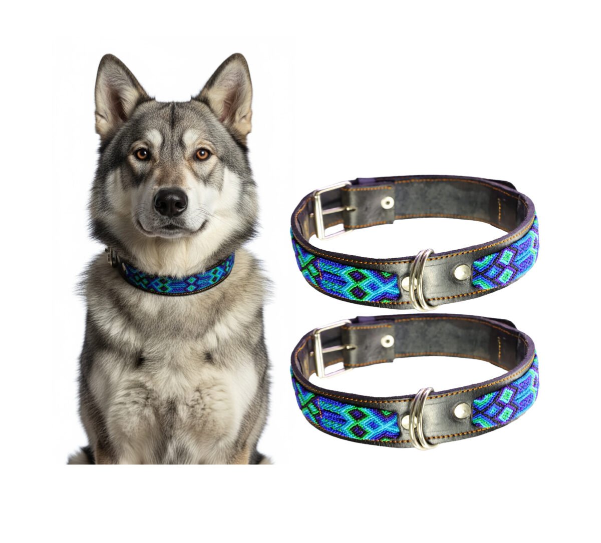 Collar De Piel Semi Bordado 55 CM Para Perro G